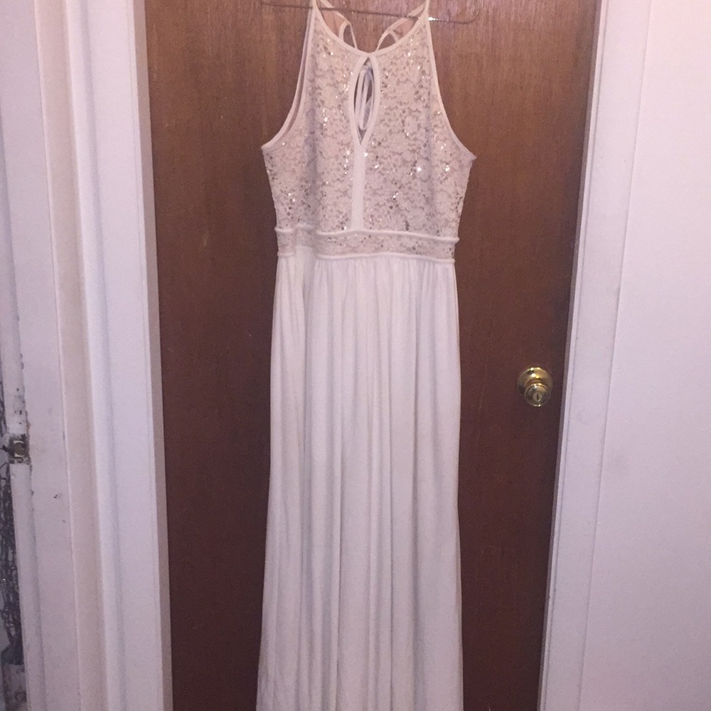 White and gold prom dress